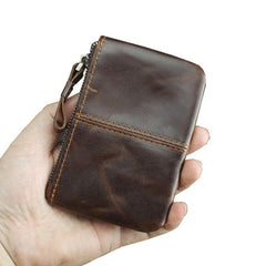 Vintage Small Slim Wallet Leather Men's Wallet Black Front Pocket Wallet Coin Holder Card Holder For Men - iwalletsmen