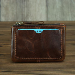Vintage Small Slim Wallet Leather Men's Wallet Black Front Pocket Wallet Coin Holder Card Holder For Men - iwalletsmen