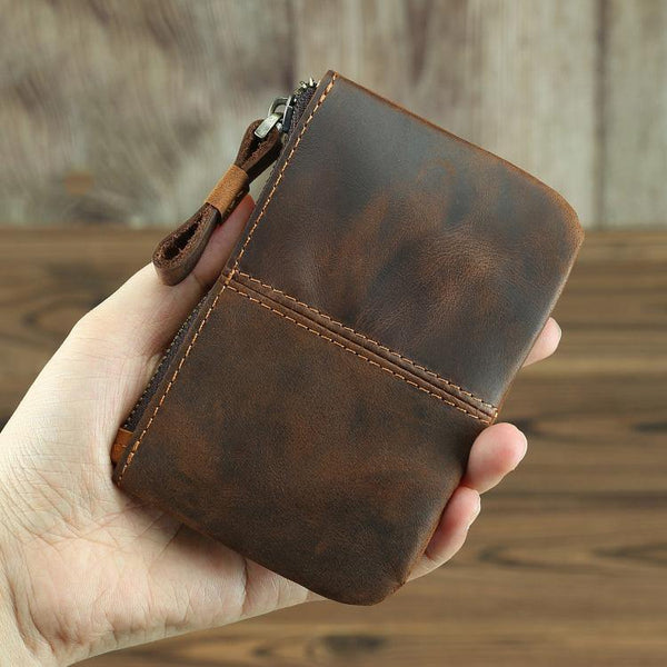 Vintage Small Slim Wallet Leather Men's Wallet Black Front Pocket Wallet Coin Holder Card Holder For Men - iwalletsmen