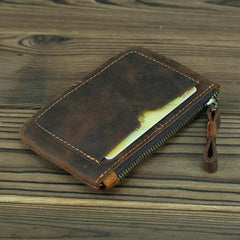 Vintage Small Slim Wallet Leather Men's Wallet Black Front Pocket Wallet Coin Holder Card Holder For Men - iwalletsmen