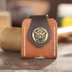 Handmade Brown Leather Mens Armor Zippo Lighter Cases With Belt Loop Zippo Standard Lighter Holders For Men - iwalletsmen