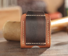 Handmade Brown Leather Mens Armor Zippo Lighter Cases With Belt Loop Zippo Standard Lighter Holders For Men - iwalletsmen