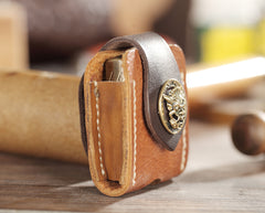 Handmade Brown Leather Mens Armor Zippo Lighter Cases With Belt Loop Zippo Standard Lighter Holders For Men - iwalletsmen