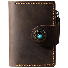 Handmade Vintage Coffee Leather Mens Keys Holder Keys Cards Wallet With Coin Pocket for Men - iwalletsmen