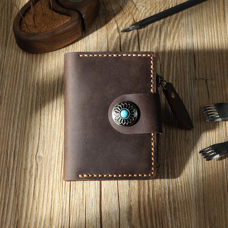 Handmade Vintage Coffee Leather Mens Keys Holder Keys Cards Wallet With Coin Pocket for Men - iwalletsmen