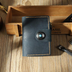 Handmade Vintage Blue Leather Mens Keys Holder Keys Cards Wallet With Coin Pocket for Men - iwalletsmen