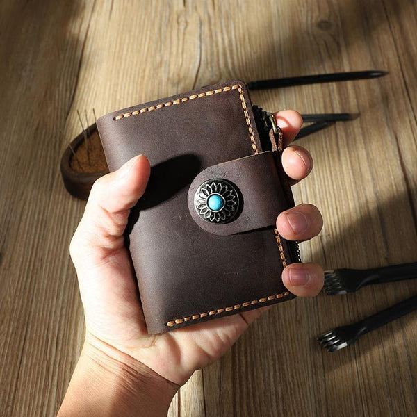 Handmade Vintage Coffee Leather Mens Keys Holder Keys Cards Wallet With Coin Pocket for Men - iwalletsmen