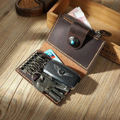 Handmade Vintage Blue Leather Mens Keys Holder Keys Cards Wallet With Coin Pocket for Men - iwalletsmen