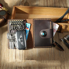 Handmade Vintage Blue Leather Mens Keys Holder Keys Cards Wallet With Coin Pocket for Men - iwalletsmen