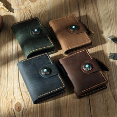 Handmade Vintage Blue Leather Mens Keys Holder Keys Cards Wallet With Coin Pocket for Men - iwalletsmen
