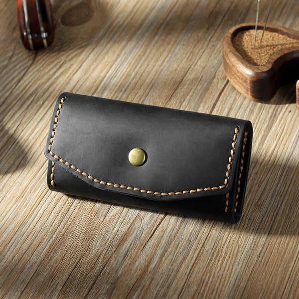 Handmade Vintage Black Leather Mens Keys Holder Keys Wallet Car Key Holders for Men - iwalletsmen