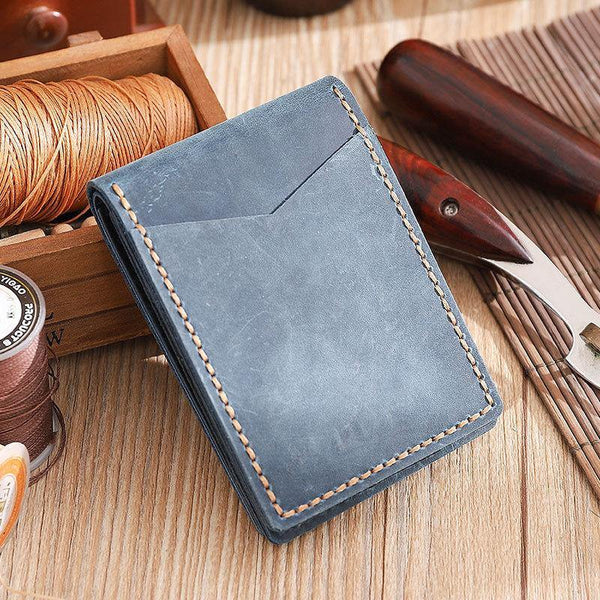 Handmade Blue Leather Mens Licenses Wallet Personalized Bifold License Cards Wallets for Men - iwalletsmen