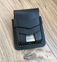 Handmade Black Leather Classic Zippo Lighter Pouch Standard Zippo Lighter Holder with Belt Loop For Men - iwalletsmen