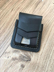Handmade Black Leather Classic Zippo Lighter Pouch Standard Zippo Lighter Holder with Belt Loop For Men - iwalletsmen