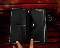 Handmade Black Leather Men's Long Biker Wallet Chain Wallet Long Biker Chain Wallet For Men - iwalletsmen
