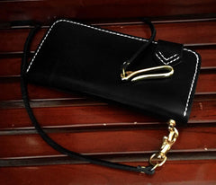 Handmade Black Leather Men's Long Biker Wallet Chain Wallet Long Biker Chain Wallet For Men - iwalletsmen