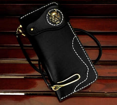 Handmade Black Leather Men's Long Biker Wallet Chain Wallet Long Biker Chain Wallet For Men - iwalletsmen