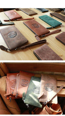 Vintage Black Leather Mens Phone Wallet Clutch Bag Wristlet Bag Zipper Long Wallet For Men - iwalletsmen