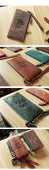Vintage Black Leather Mens Phone Wallet Clutch Bag Wristlet Bag Zipper Long Wallet For Men - iwalletsmen