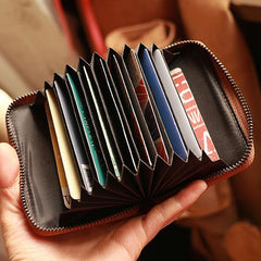 Black Leather Mens Card billfold Wallet Zipper Small Card Wallet Card Holders For Men - iwalletsmen