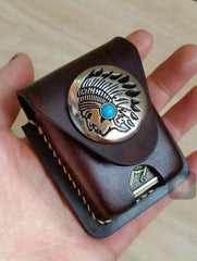Mens Leather Coffee Handmade Armor Zippo Lighter Case Zippo Lighter Holder with Belt Loop for Men - iwalletsmen