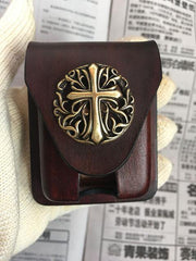 Handmade Black Leather Mens Armor Zippo Lighter Case Zippo Lighter Holder with Belt Loop for Men - iwalletsmen
