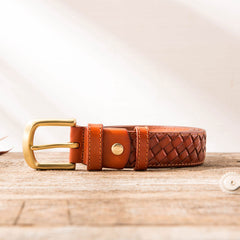 Handmade Cool Braided Leather Mens Belt Leather Belt for Men - iwalletsmen