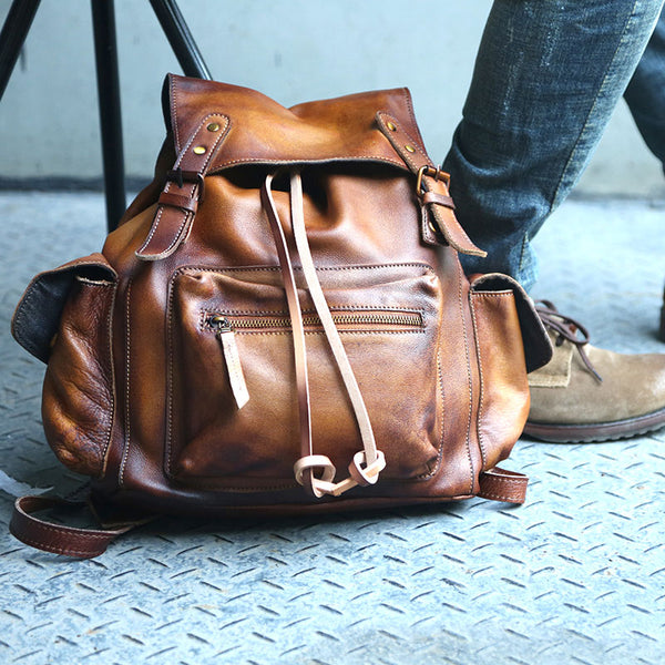 Handmade Cool Leather Mens Backpack Travel Backpacks Laptop Backpack for men - iwalletsmen