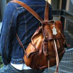 Handmade Cool Leather Mens Backpack Travel Backpacks Laptop Backpack for men - iwalletsmen