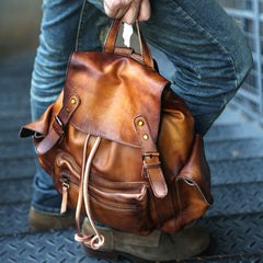 Handmade Cool Leather Mens Backpack Travel Backpacks Laptop Backpack for men - iwalletsmen