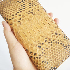 Handmade Cool Mens Black Snake Skin Long Wallet Yellow Slim Bifold Long Wallets For Men - iwalletsmen