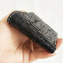 Handmade Cool Mens Black Snake Skin Small Wallet Yellow Slim billfold Wallets For Men - iwalletsmen