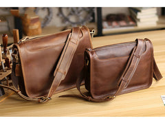 Handmade Dark Coffee Leather Mens 10 inches Courier Bag Brown Messenger Bags Dark Brown Postman Bags For Men - iwalletsmen