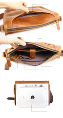 Handmade Dark Coffee Leather Mens 10 inches Courier Bag Brown Messenger Bags Dark Brown Postman Bags For Men - iwalletsmen