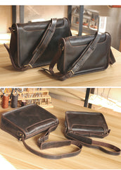Handmade Dark Coffee Leather Mens 10 inches Courier Bag Brown Messenger Bags Dark Brown Postman Bags For Men - iwalletsmen