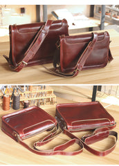 Handmade Dark Coffee Leather Mens 10 inches Courier Bag Brown Messenger Bags Dark Brown Postman Bags For Men - iwalletsmen