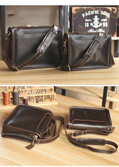 Handmade Dark Coffee Leather Mens 10 inches Courier Bag Brown Messenger Bags Dark Brown Postman Bags For Men - iwalletsmen