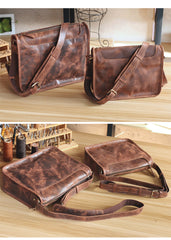 Handmade Dark Coffee Leather Mens 10 inches Courier Bag Brown Messenger Bags Dark Brown Postman Bags For Men - iwalletsmen
