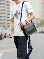 Handmade Dark Coffee Leather Mens 10 inches Courier Bag Brown Messenger Bags Dark Brown Postman Bags For Men - iwalletsmen