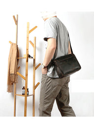 Handmade Dark Coffee Leather Mens 10 inches Courier Bag Brown Messenger Bags Dark Brown Postman Bags For Men - iwalletsmen