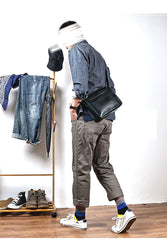 Handmade Dark Coffee Leather Mens 10 inches Courier Bag Brown Messenger Bags Dark Brown Postman Bags For Men - iwalletsmen