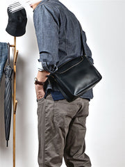 Handmade Dark Coffee Leather Mens 10 inches Courier Bag Brown Messenger Bags Dark Brown Postman Bags For Men - iwalletsmen
