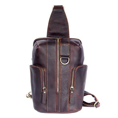 Handmade Genuine Leather Coffee Mens Cool Sling Pack Bag Crossbody Bag Chest Bag for men