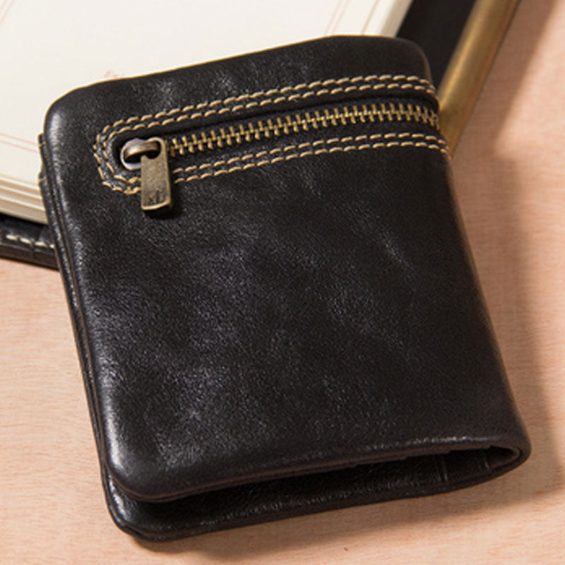 Handmade Genuine Leather Mens Cool billfold Leather Wallet Men Small Wallets Bifold for Men