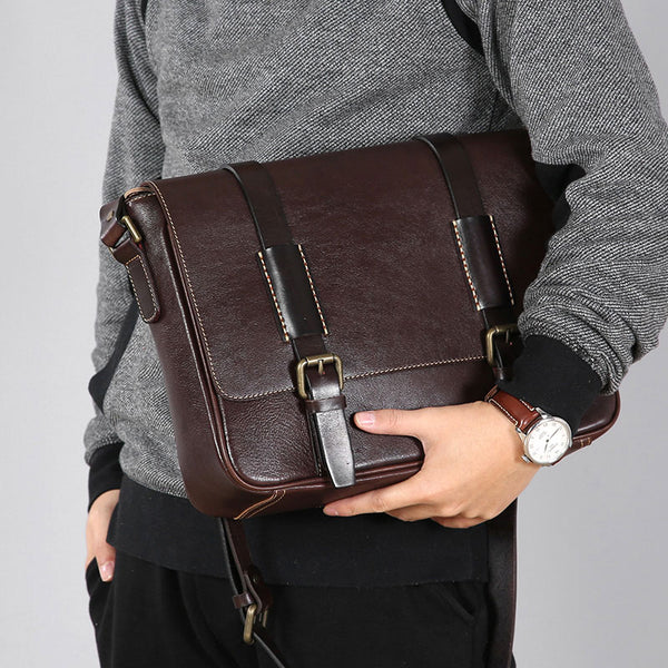 Handmade Genuine Leather Mens Cool Shoulder Bag Messenger Bag Cycling Bag for men