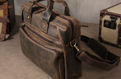 Handmade Genuine Leather Mens Vintage Coffee Briefcase Shoulder Bag Work Bag Laptop Bag Business Bag for Men