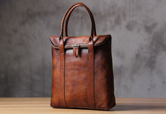 Handmade Genuine Leather Vintage Mens Brown Gray Cool Handbag Briefcase Work Bag Business Bag for men