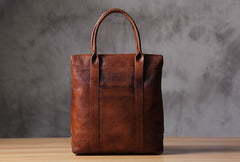 Handmade Genuine Leather Vintage Mens Brown Gray Cool Handbag Briefcase Work Bag Business Bag for men
