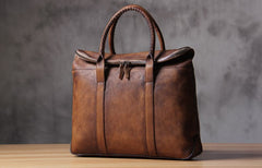 Handmade Genuine Leather Vintage Mens Brown Gray Cool Handbag Briefcase Work Bag Business Bag for men