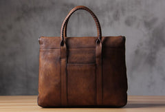 Handmade Genuine Leather Vintage Mens Brown Gray Cool Handbag Briefcase Work Bag Business Bag for men